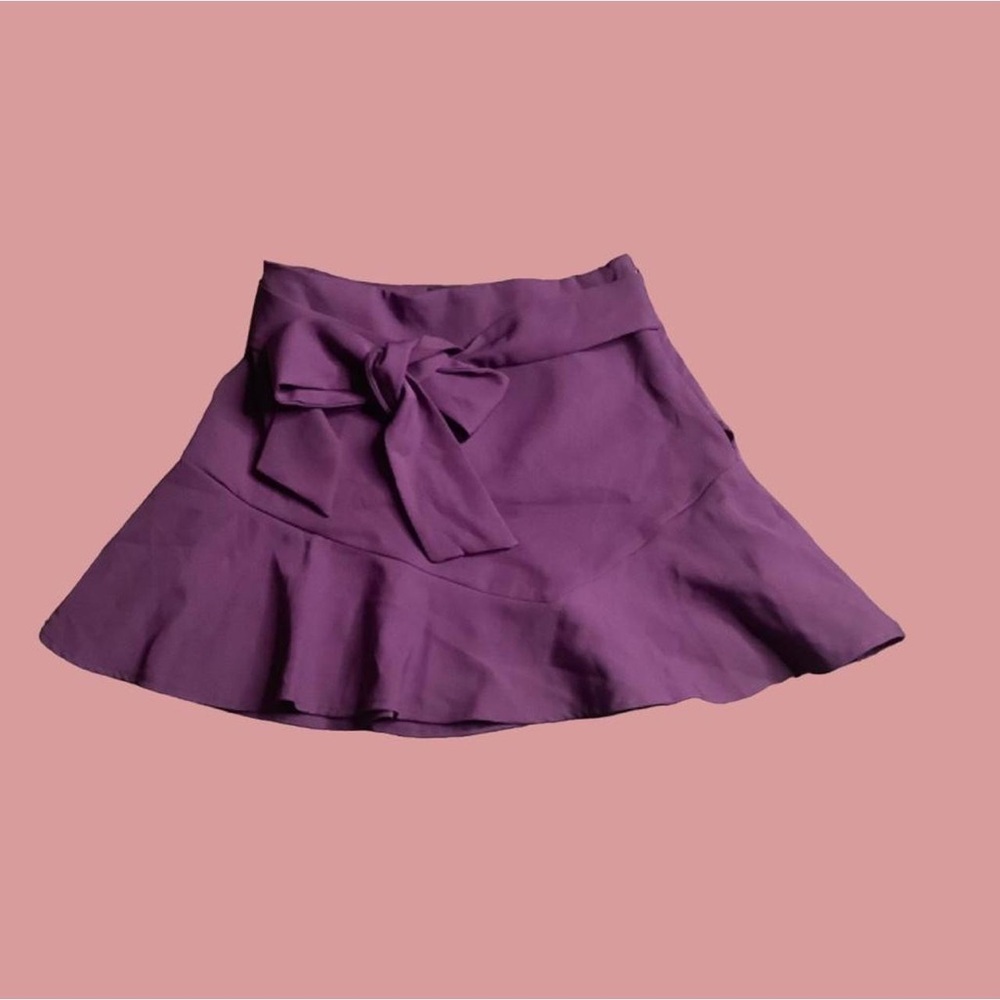 Zara Purple Skater Mini Skirt with Waist Tie